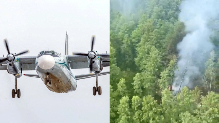 Imagen de un avión Antonov AN-24 y del accidente de avión en Rusia del 24 de julio de 2025.