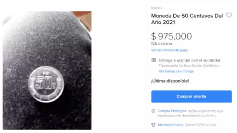 Moneda de 50 centavos se vende en 950 mil