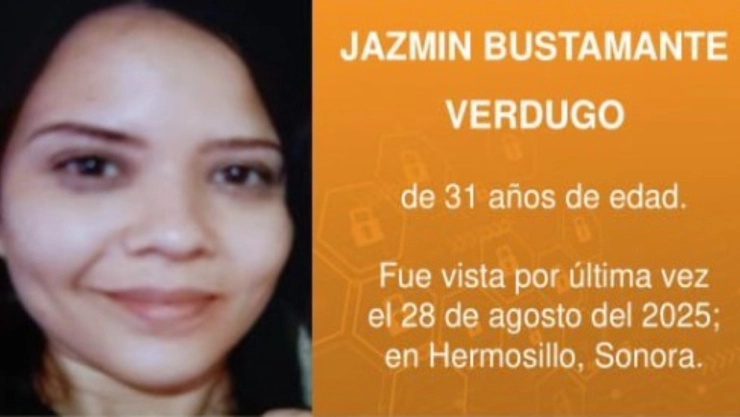 Activan ficha de búsqueda para encontrar a Jazmín Bustamante Verdugo, desaparecida en Hermosillo. En la imagen se ve la foto de la joven extraviada y su ficha de búsqueda urgente.