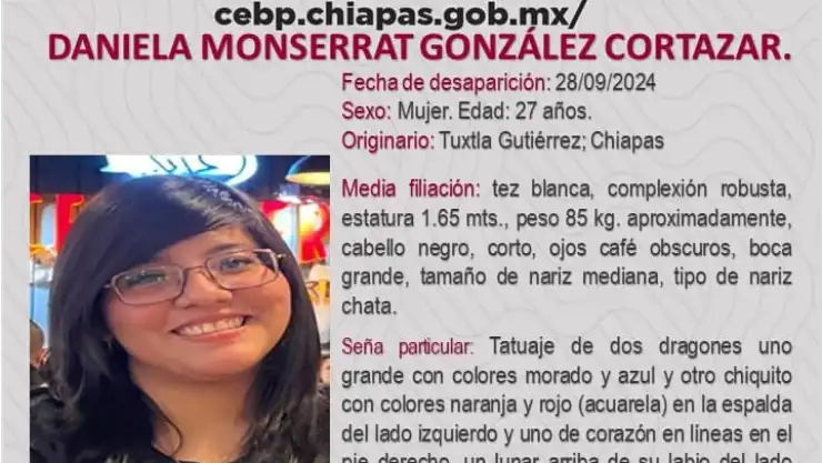 Boletín de búsqueda: Daniela Monserrat González Cortazar