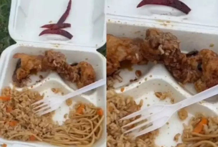 Mujer graba cómo un pollo frito se mueve solo