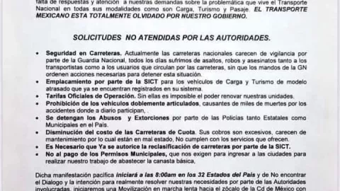 Transportistas de México realizarán un paro nacional por la inseguridad que se vive en las carreteras.