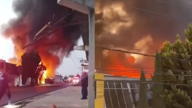 VIDEO: Incendio en bodega de Hidalgo; llamas se propagan por materiales almacenados en Emiliano Zapata