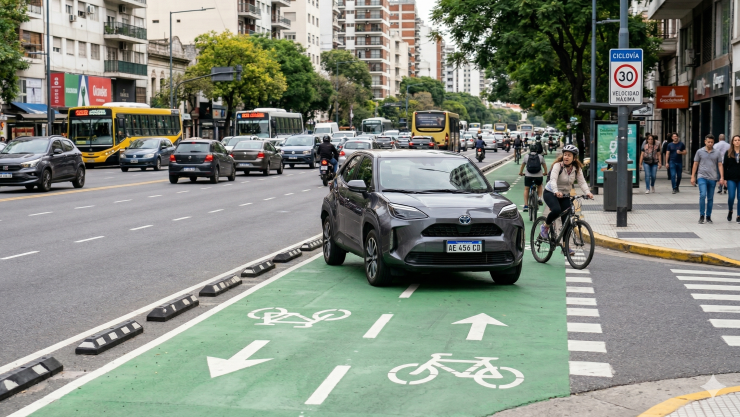 Auto circula en ciclovía