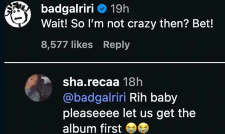 Comentario de Rihanna en Instagram