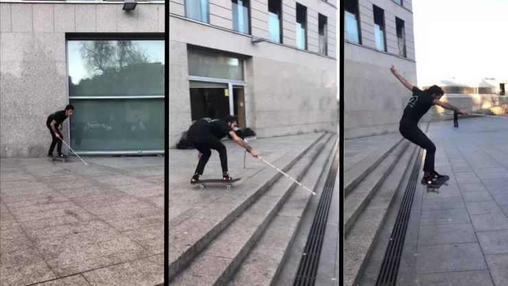Hombre ciego patina y sorprende a todos