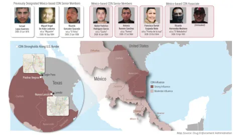 Estados Unidos muestra estructura del Cártel del Noreste, antes “Los Zetas”, con sus tres nuevos sancionados y “El Makabelico”