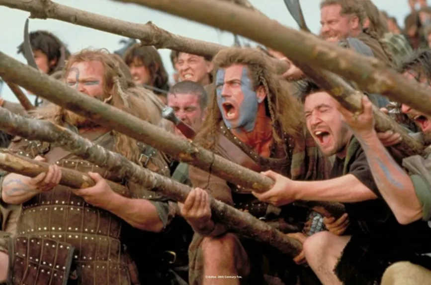 Escena de la película Corazón Valiente (Braveheart) con Mel Gibson por Azteca 7.