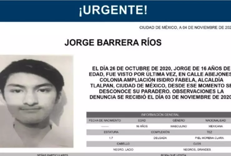 Localizan a Jorge Barrera, estudiante de Prepa 5 cerca del Estadio Azteca