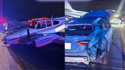 Avioneta se desploma en plena calle principal tras aterrizaje de emergencia.