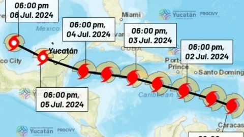 HORA EXACTA en la que tocará tierra el Huracán Beryl en Yucatán el viernes 5 de julio de 2024, según el gobierno