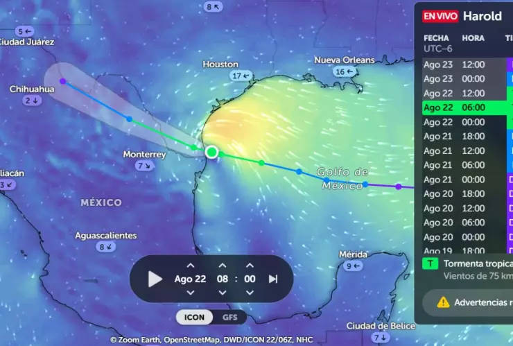 pronóstico de la trayectoria de Harold