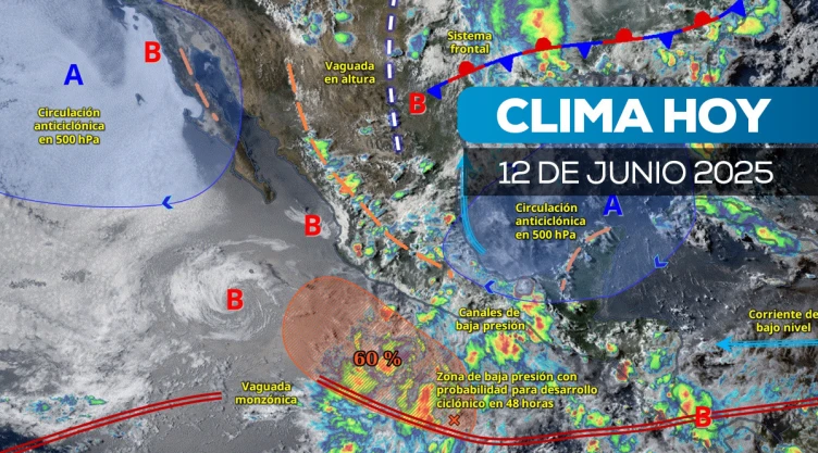 Mapa satelital del cómo estará el clima en México hoy 12 de junio de 2025