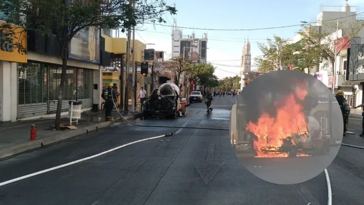 Se incendia pipa de gas en el Centro de Culiacán