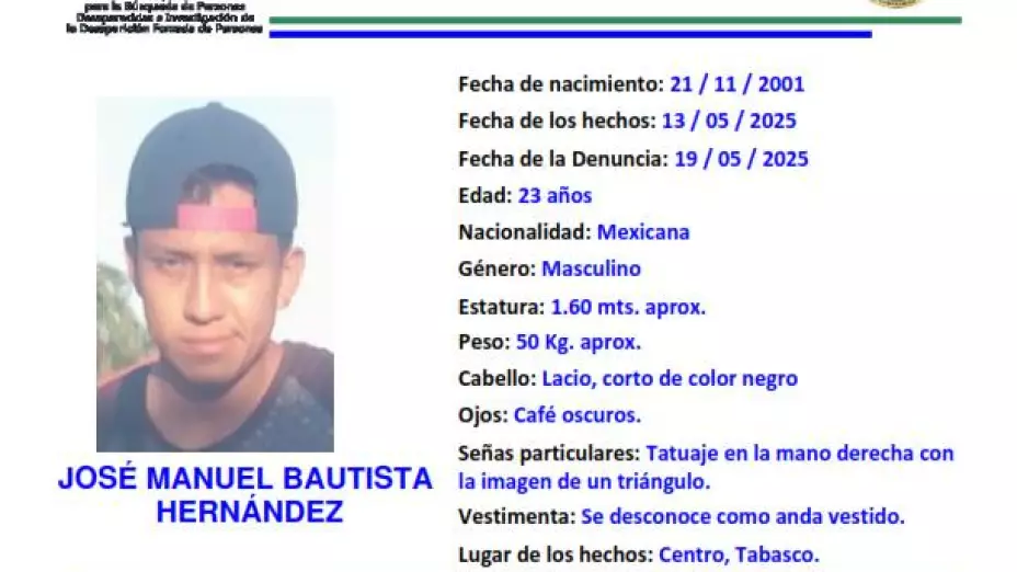 José Manuel desaparecido Tabasco