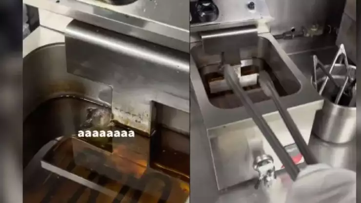 VIDEO_ Empleada encuentra ratón en freidora de aceite y su reacción se hace viral
