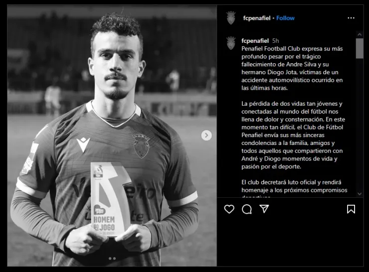 El Peñafiel dedicó una publicación a la muerte de André Silva