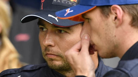 Checo P&eacute;rez y Max Verstappen en el Gran Premio de B&eacute;lgica