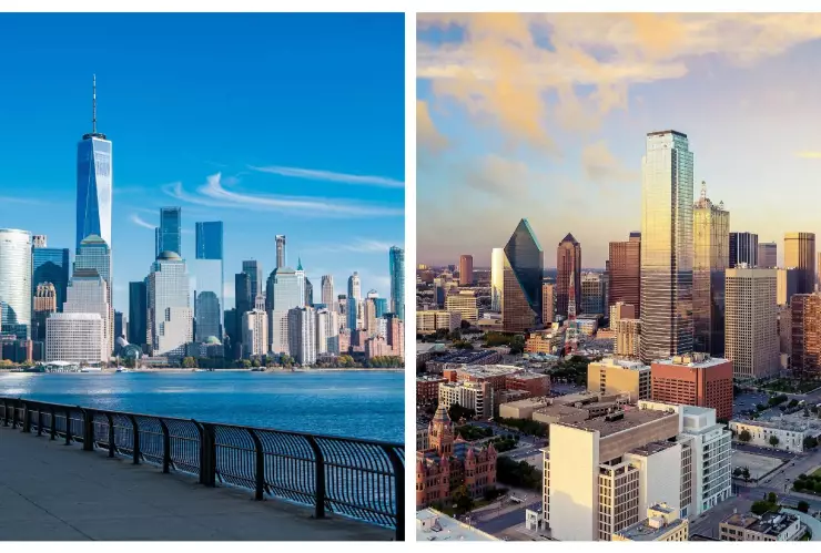 Una vista panorámica de la icónica ciudad de Nueva York y la ciudad de Dallas, TX