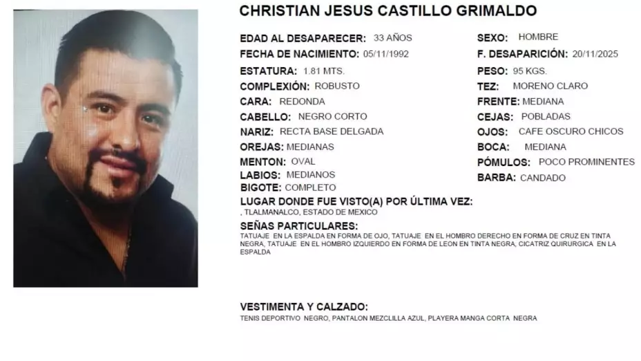 Desaparece Christian Jesús Castillo Grimaldo.