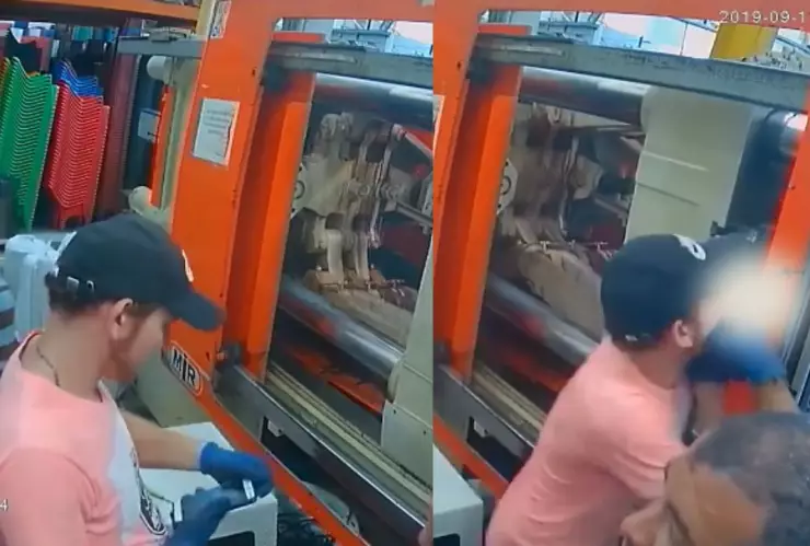 ¡Terrible! Prensa aplasta mano de hombre por estar en el celular (VIDEO)