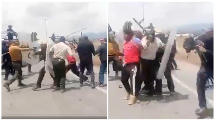 El enfrentamiento entre pobladores y policías en Perote, Veracruz, ocurrió esta tarde.