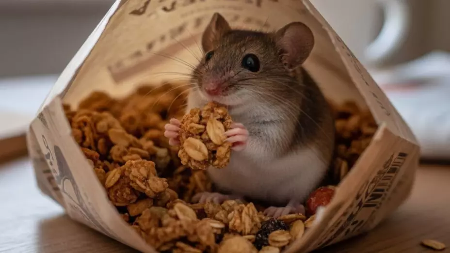 ratón comiendo granola