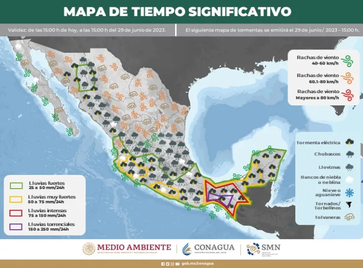 Clima en México 29 de junio de 2023