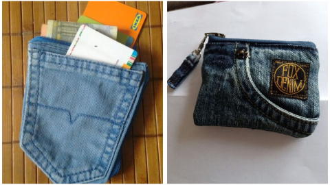 mini monedero con jeans viejos