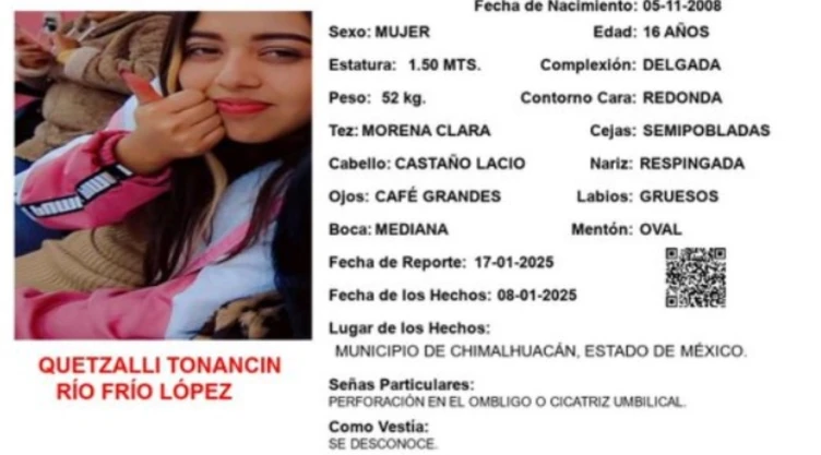 ALERTA AMBER: Quetzalli Tonancin Río Frío López desapareció en el Edomex
