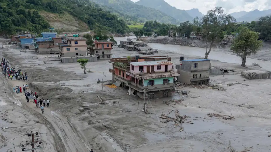 Zona afectada por inundaciones en Nuwakot, Nepal.