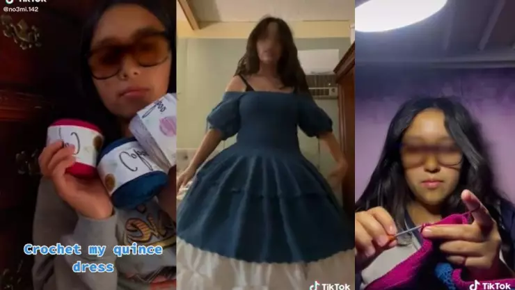 Quinceañera teje su propio vestido