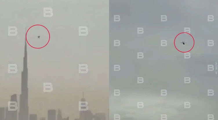 Helicóptero derriba dron Shahed-136 de Irán cerca del Burj Khalifa en Dubái (VIDEO)