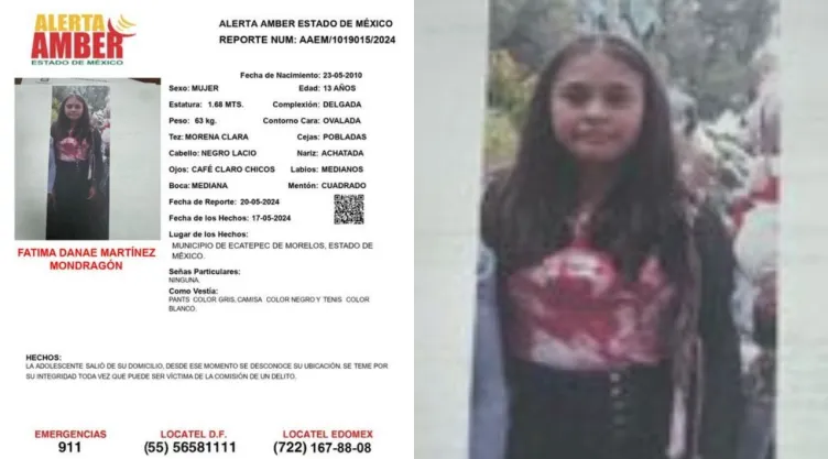 Alerta Amber Fatima Danae Martinez Mondragon edomex