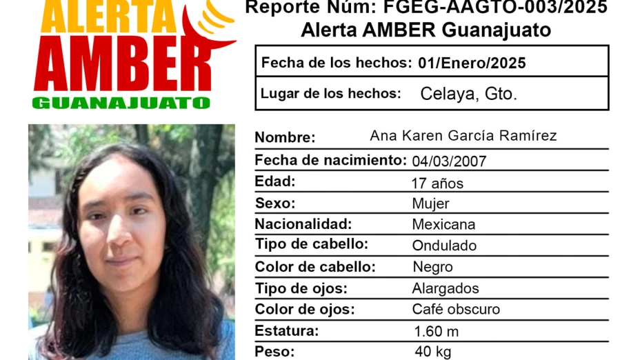 Activación de la Alerta Amber Guanajuato de la adolescente Ana Karen García Ramírez de 17 años, Celaya, Guanajuato (1).png