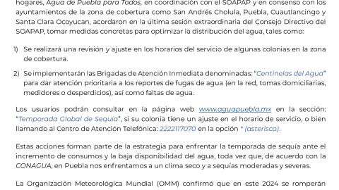 ajuste horario suministro agua puebla