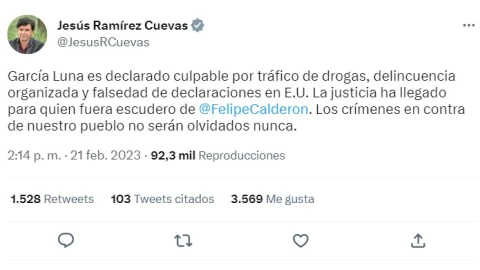 La reacción de Jesús Ramírez Cuevas a Genaro García Luna como culpable por narcotráfico