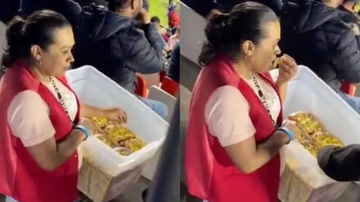 Vendedora se come las palomitas durante partido de la Liga MX