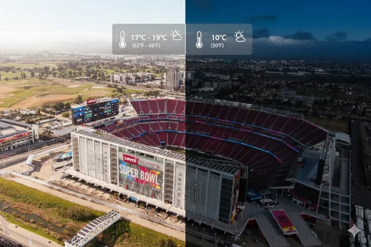 Se esperan temperaturas máximas diurnas de 17 grados Celsius en el día y un descenso a10 grados Celsius por la noche del Super Bowl 2026
