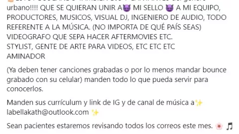 Estos son los requisitos para trabajar con Bellakath; también busca djs y cantantes