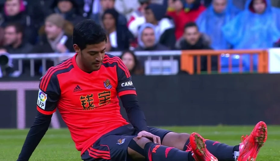 Vela abandonó el terreno de juego apenas al minuto 15 del partido de la 21ª jornada de la Liga española entre el Real Madrid y la Real Sociedad