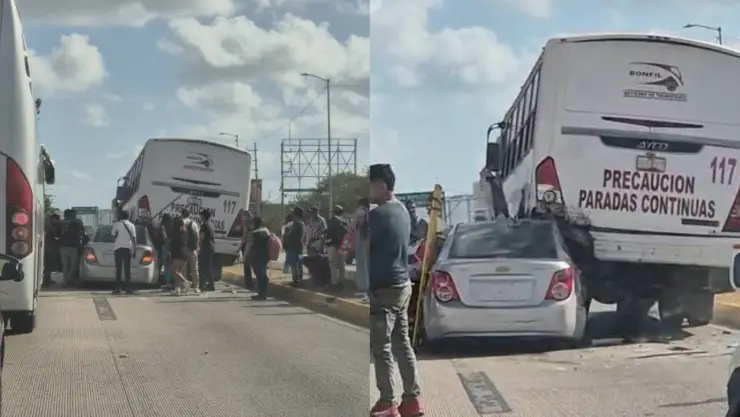 Automóvil queda debaje de autobús por accidente en Blvd. Colosio de Cancún.jpg