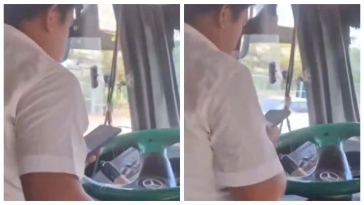 Captan a chofer en Campeche jugando con el celular mientras conduce