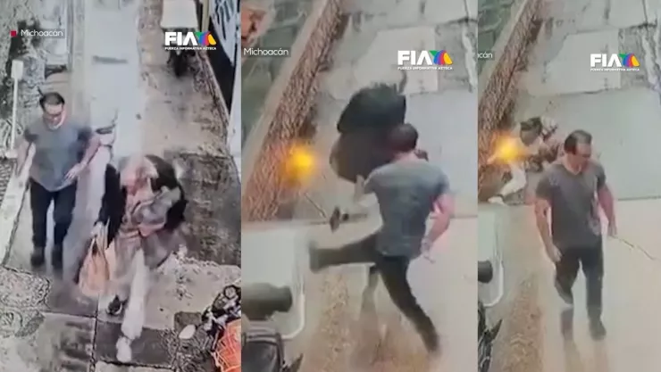 Video de hombre pateando a adulto mayor en las calles en Morelia.jpg