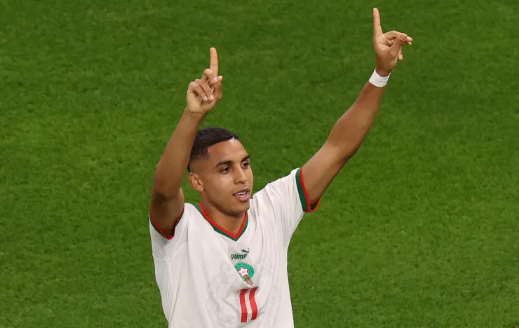 Celebración del gol de Marruecos ante Bélgica