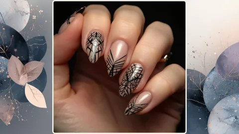 Nude con líneas negras geométricas