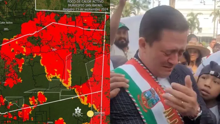 Alcalde rompe en llanto por la impotencia ante los incendios en San Rafael, Bolivia
