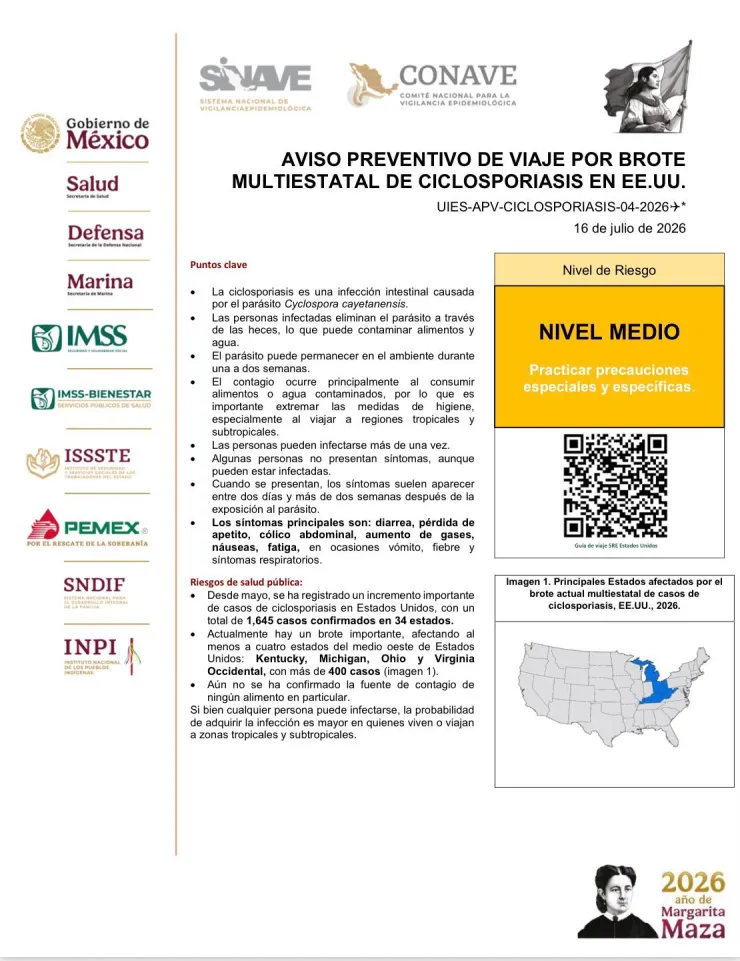 Aviso de México por brote de ciclosporiasis en Estados Unidos