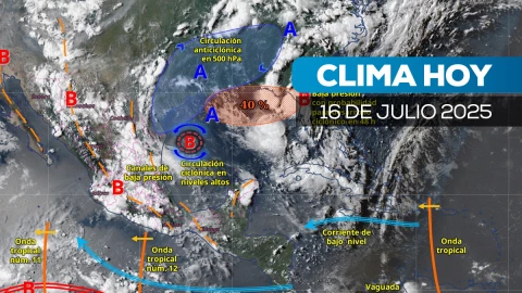 Mapa satelital del clima en México este 16 de julio de 2025.
