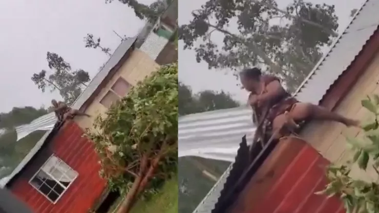 Mujer se enfrenta a Huracán Beryl